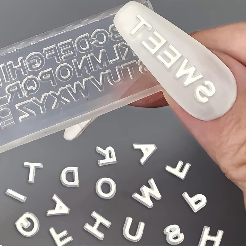 Resin Art Zone - 3D-Buchstaben-Nagelkunst-Silikonform, Mini-Buchstaben-Nagelform, A-Z-Buchstaben, Harzform, 26-Buchstaben-Formen, DIY-Nagelwerkzeuge,