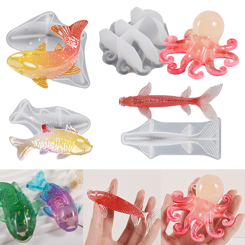 Silicone Mold Ocean - 3D Koi-Fisch-förmige Epoxidharz-Gießform, Meerestier-Karpfen-Oktopus-Epoxidguss-Silikonform, Aquarium-Dekoration, Schmuckherstellung