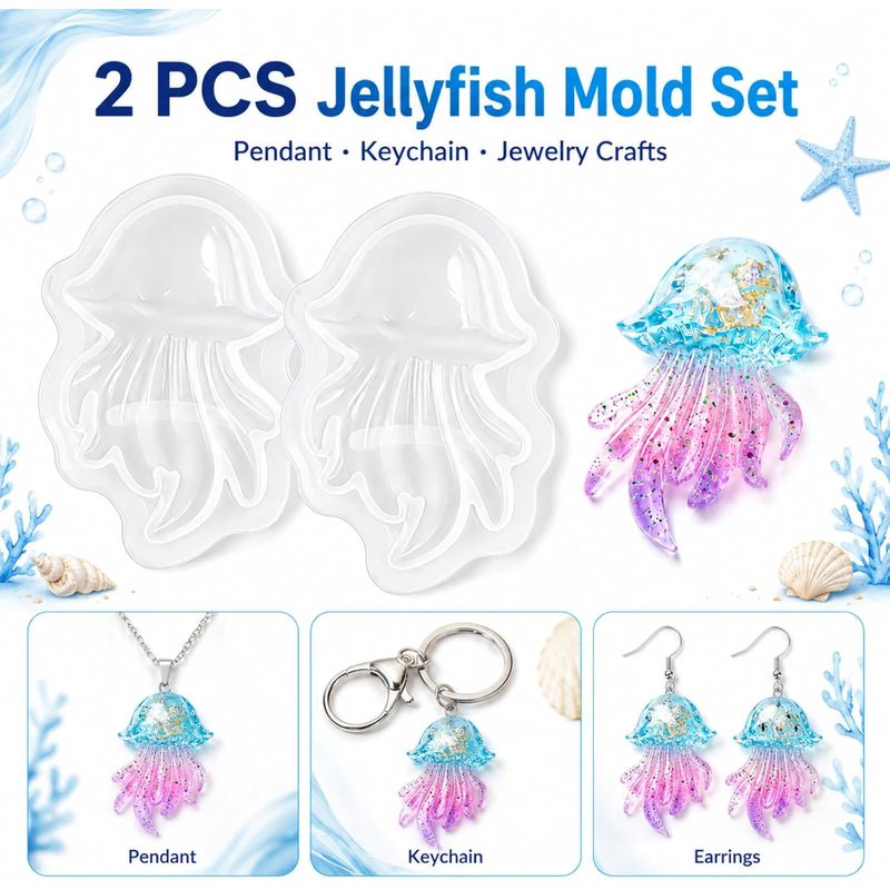 Silicone Mold Ocean - 2er-Set Quallen-Harzformen, Silikonform für Ozeananhänger, geeignet