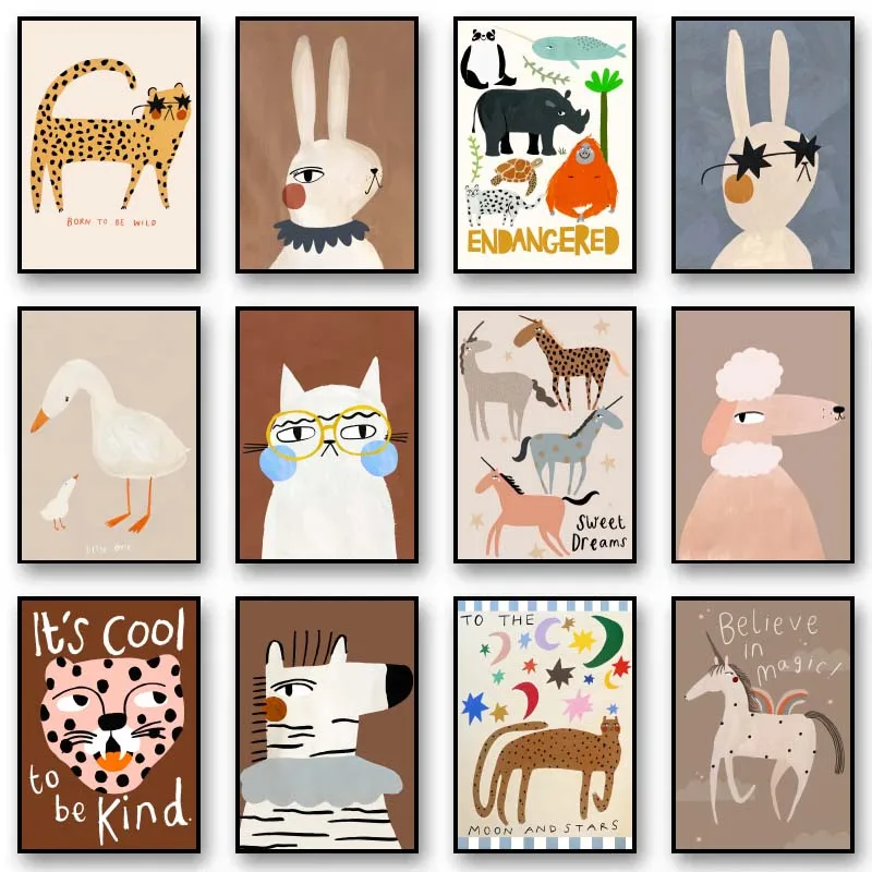 Resin Art Wall Decor - Lustige Niedliche Tier-Poster mit Kaninchen, Pferd,