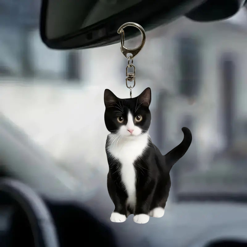 Schwarz-weißer Katzen-Schlüsse – Resin Art Ring Design Bewertung und Preis