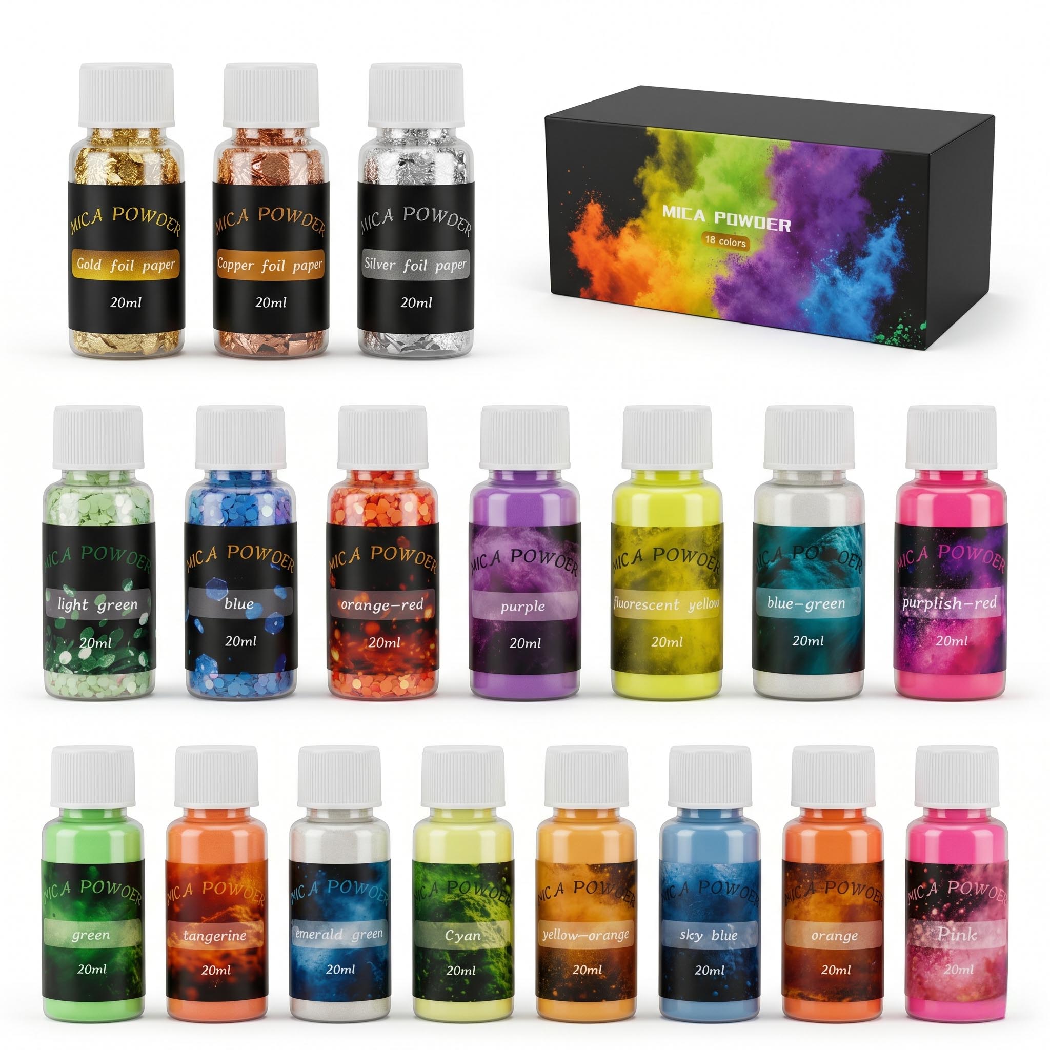 18 Farben Mica-Pulver-Set mit  – Mica Flake Resin Bewertung und Preis